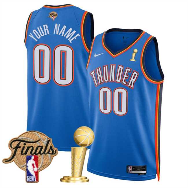 Men%27s Oklahoma City Thunder Active Player Custom Blue 2025 Finals Patch And Finals Champions Patch Icon Edition Stitched Basketball Jersey