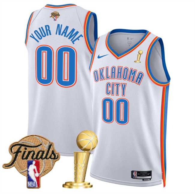 Men%27s Oklahoma City Thunder Active Player Custom White 2025 Finals Patch And Finals Champions Patch Association Edition Stitched Basketball Jersey