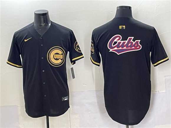 Men%27s Chicago Cubs Team Big Logo Black Gold Limited Stitched Jersey