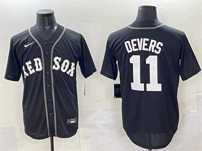 Men%27s Boston Red Sox #11 Rafael Devers Black Lights Out Limited Stitched Jersey