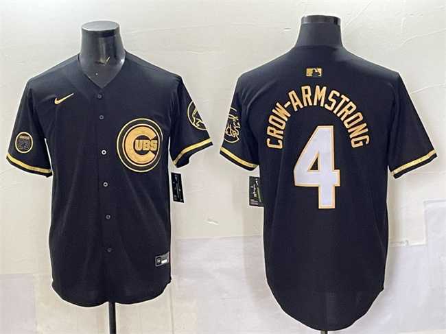 Men%27s Chicago Cubs #4 Pete Crow-Armstrong Black Gold %27Ryne Sandberg Tribute%27 Vapor Limited V2 Stitched Jersey