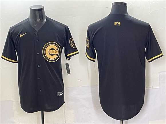 Men%27s Chicago Cubs Blank Black Gold Limited Stitched Jersey
