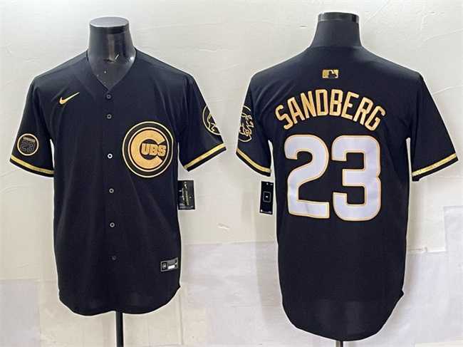 Men%27s Chicago Cubs #23 Ryne Sandberg Black Gold %27Ryne Sandberg Tribute%27 Vapor Limited V2 Stitched Jersey
