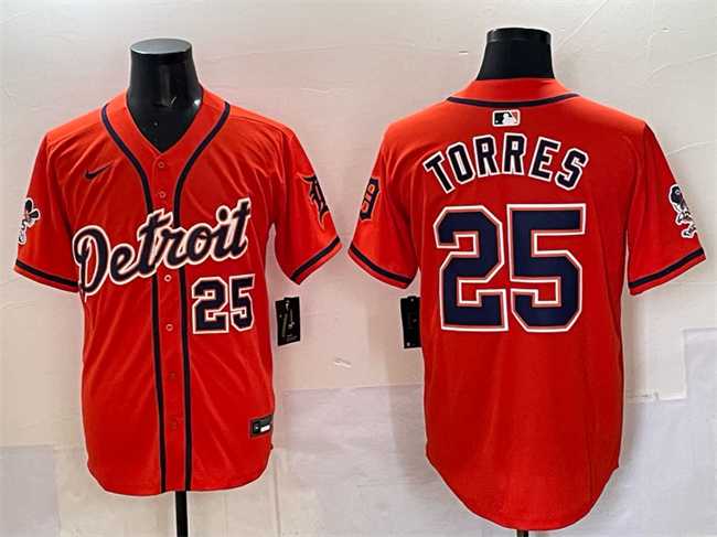Men%27s Detroit Tigers #25 Gleyber Torres Orange With Patch Vapor Premier Limited Stitched Jersey