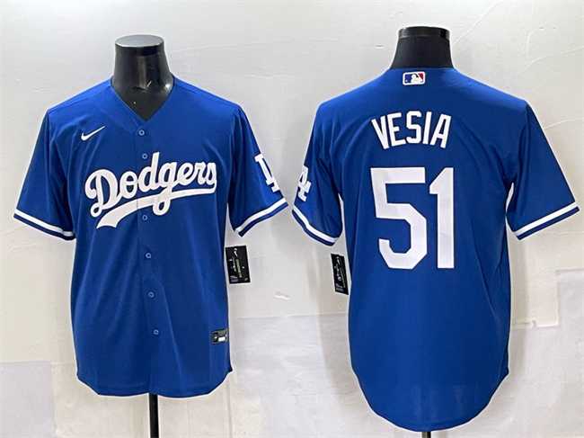 Men%27s Los Angeles Dodgers #51 Alex Vesia Blue Cool Base Stitched Jersey