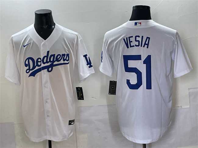 Men%27s Los Angeles Dodgers #51 Alex Vesia White Cool Base Stitched Jersey