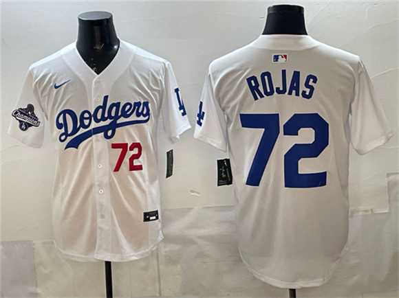 Men%27s Los Angeles Dodgers #72 Miguel Rojas White 2025 World Series Champions Patch Limited Stitched Jersey