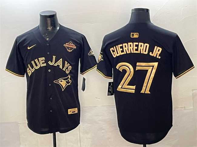 Men%27s Toronto Blue Jays #27 Vladimir Guerrero Jr. Black Gold 2025 American League Champions Limited Stitched Jersey