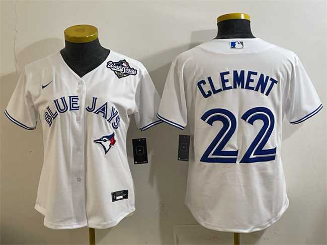 Women%27s Toronto Blue Jays #22 Ernie Clement White 2025 World Series Home Cool Base Stitched Jersey(Run Small)
