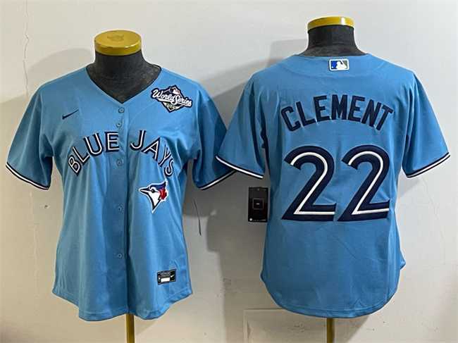 Women%27s Toronto Blue Jays #22 Ernie Clement Blue 2025 World Series Cool Base Stitched Jersey(Run Small)