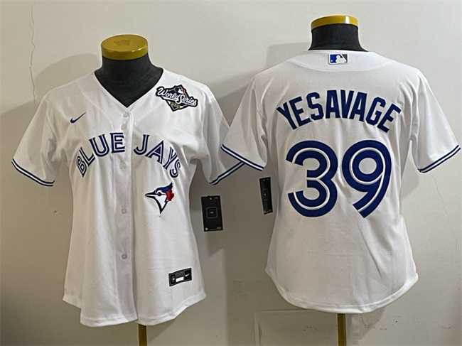 Women%27s Toronto Blue Jays #39 Trey Yesavage White 2025 World Series Home Cool Base Stitched Jersey(Run Small)