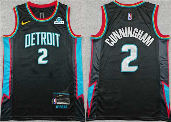 Men%27s Detroit Pistons #2 Cade Cunningham Black 2025-26 City Edition Stitched Jersey