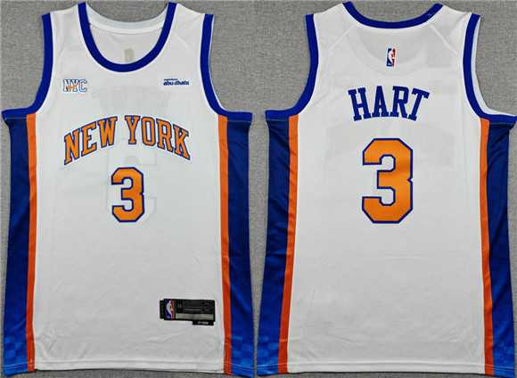 Men%27s New Yok Knicks #3 Josh Hart White 2024-25 City Edition Stitched Jersey