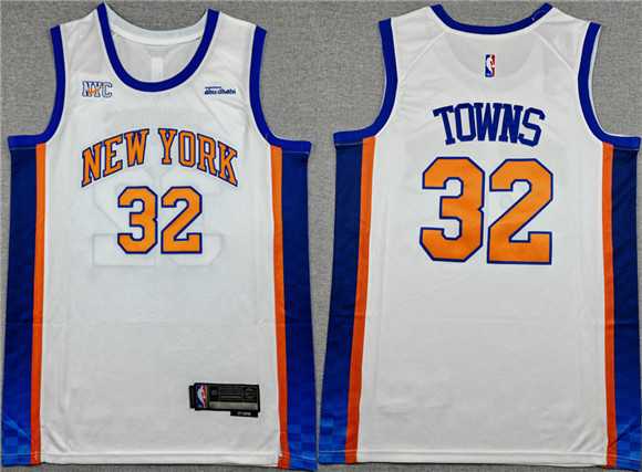Men%27s New Yok Knicks #32 Karl-Anthony Towns White 2024-25 City Edition Stitched Jersey