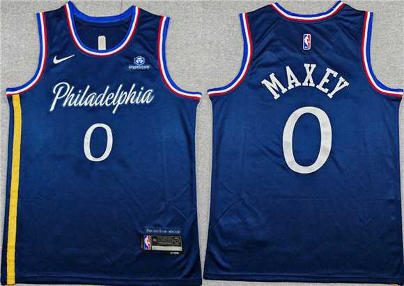 Men%27s Philadelphia 76ers #0 Tyrese Maxey Navy 2025-26 City Edition Stitched Jersey