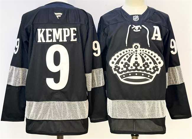 Men%27s Los Angeles Kings #9 Adrian Kempe Black With A Patch Alternate Stitched Hockey Jersey