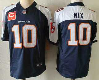 Men%27s Denver Broncos #10 Bo Nix Navy Blue C Patch Thanksgiving FUSE Vapor Jersey