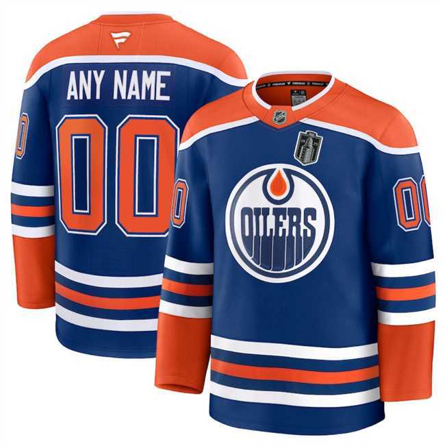 Men%27s Edmonton Oilers Custom Royal 2025 Stanley Cup Final Patch Stitched Hockey Jersey