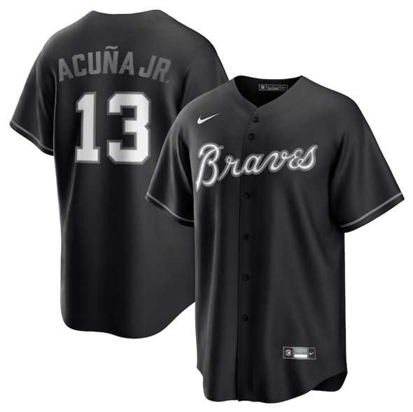 Men%27s Atlanta Braves #13 Ronald Acuna Jr. Black Lights Out Limited Stitched Baseball Jersey Dzhi