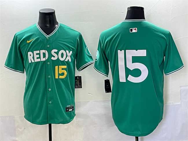 Men%27s Boston Red Sox #15 Dustin Pedroia Green 2025 City Connect Limited Stitched Baseball Jersey
