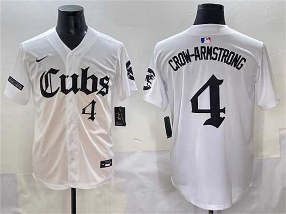 Men%27s Chicago Cubs #4 Pete Crow-Armstrong White %27Gothic North Side Edition%27 Vapor Premier Limited Stitched Baseball Jersey