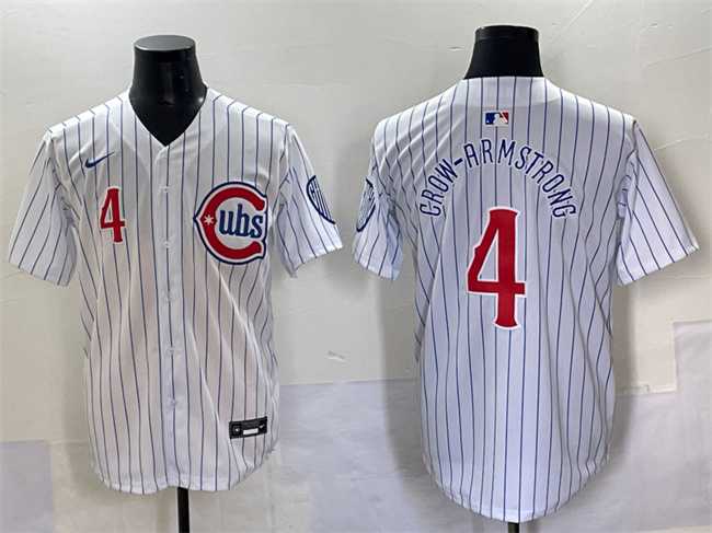 Men%27s Chicago Cubs #4 Pete Crow-Armstrong White Pinstripe 2nd Alternate Limited Stitched Baseball Jersey