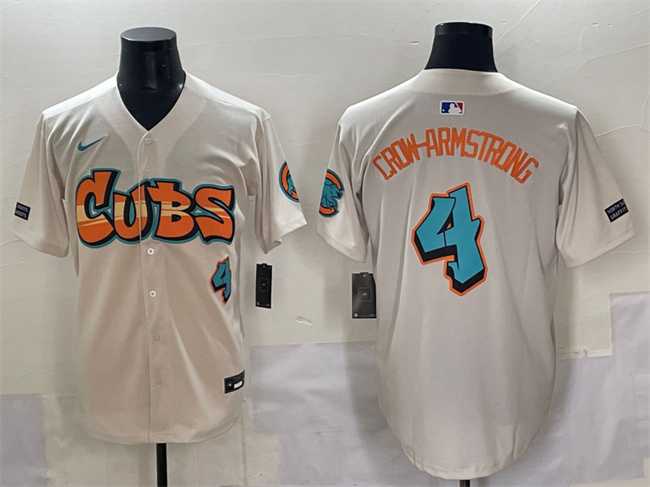 Men%27s Chicago Cubs #4 Pete Crow-Armstrong Cream %27Graffiti North Side Edition%27 Vapor Premier Limited Stitched Baseball Jersey