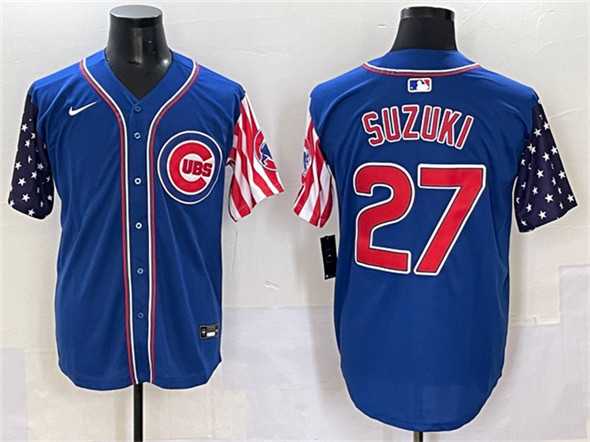 Men%27s Chicago Cubs #27 Seiya Suzuki Royal 2025 Independence Day Vapor Premier Limited Stitched Baseball Jersey