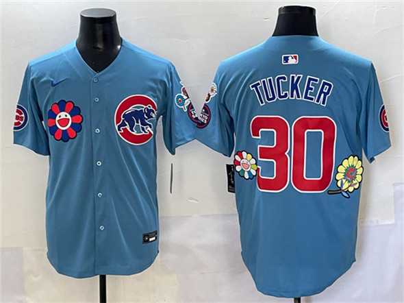 Men%27s Chicago Cubs #30 Kyle Tucker Blue 2025 Tokyo Series 2nd Alternate Limited Stitched Baseball Jersey Dzhi