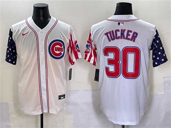 Men%27s Chicago Cubs #30 Kyle Tucker White 2025 Independence Day Vapor Premier Limited Stitched Baseball Jersey