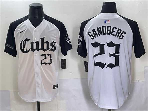 Men%27s Chicago Cubs #23 Ryne Sandberg White Black %27Gothic North Side Edition%27 Vapor Premier Limited Stitched Baseball Jersey
