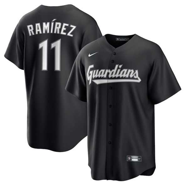 Men%27s Cleveland Guardians #11 Jose Ramirez Black Lights Out Limited Stitched Baseball Jersey Dzhi
