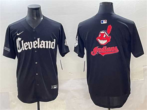 Men%27s Cleveland Guardians Team Big Logo Black Gothic Vapor Premier Limited Stitched Baseball Jersey