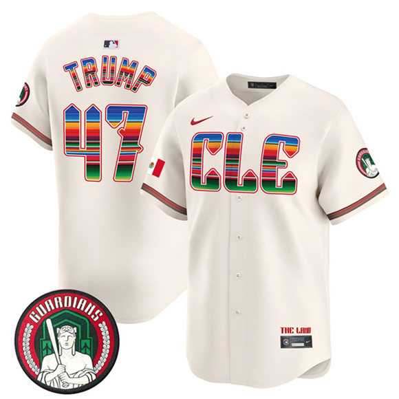 Men%27s Cleveland Guardians #47 Donald Trump Cream Mexico Vapor Premier Limited Stitched Baseball Jersey Dzhi