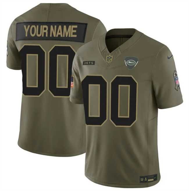 Men%27s New York Jets Active Player Custom Olive 2025 F.U.S.E. Salute to Service Limited Stitched Football Jersey