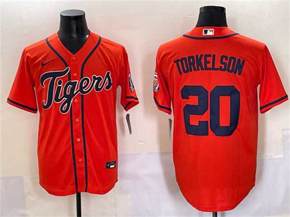 Men%27s Detroit Tigers #20 Spencer Torkelson Orange With Patch Cool Base Stitched Baseball Jersey
