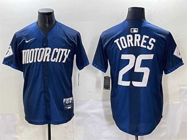 Men%27s Detroit Tigers #25 Gleyber Torres Navy City Connect Cool Base Limited Stitched Jersey
