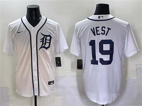 Men%27s Detroit Tigers #19 Will Vest White Cool Base Stitched Baseball Jersey