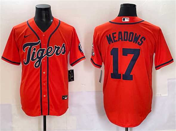 Men%27s Detroit Tigers #17 Parker Meadows Orange With Patch Cool Base Stitched Baseball Jersey