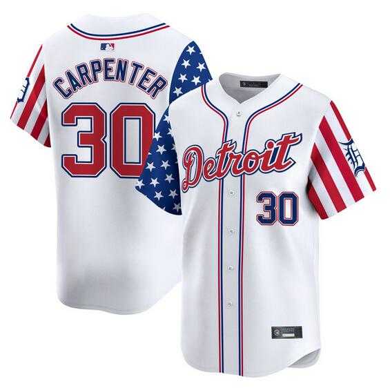 Men%27s Detroit Tigers #30 Kerry Carpenter White 2025 Independence Day Vapor Premier Limited Stitched Baseball Jersey Dzhi