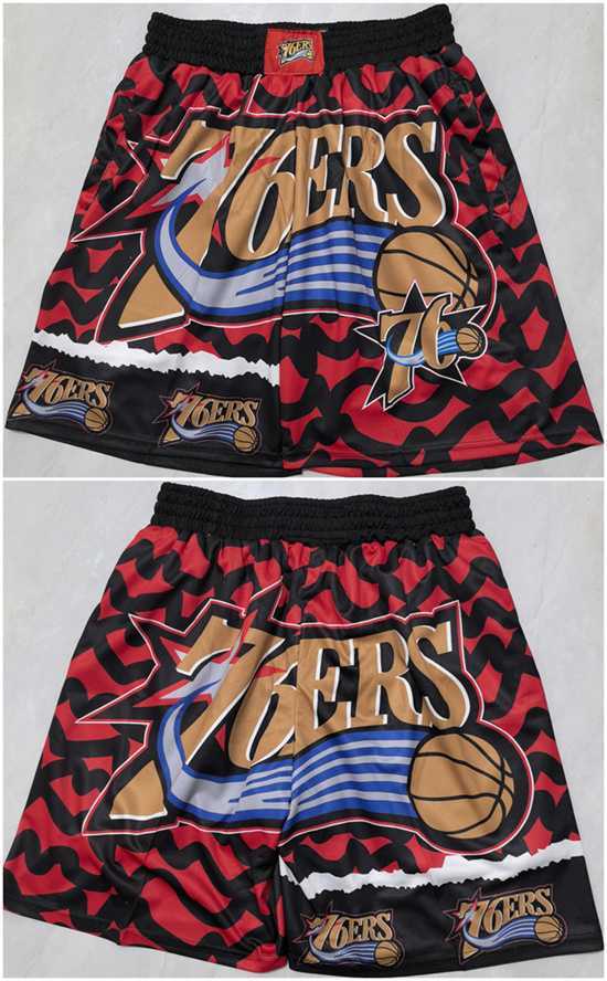 Men%27s Philadelphia 76ers Black Red Shorts (Run Small)