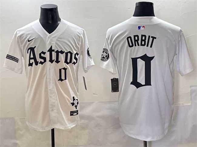 Men%27s Houston Astros #0 Orbit White Gothic %27Houston Born Barrio Raised%27 Limited Stitched Baseball Jersey