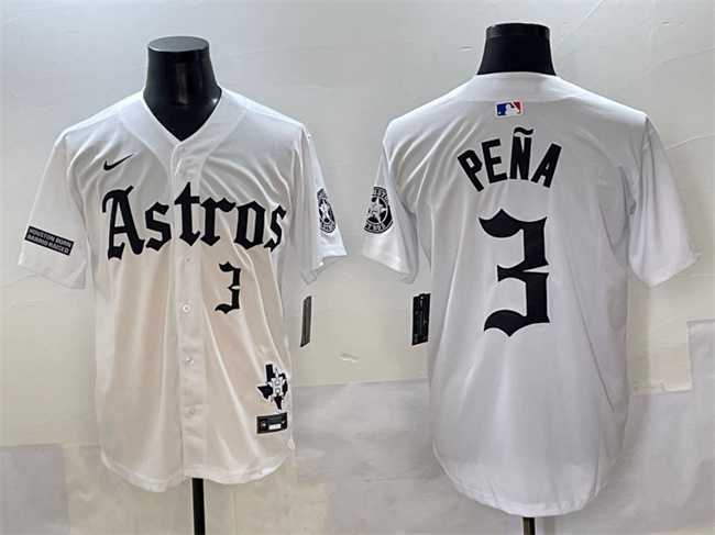 Men%27s Houston Astros #3 Jeremy Pena White Gothic %27Houston Born Barrio Raised%27 Limited Stitched Baseball Jersey