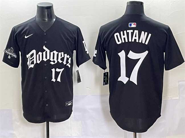 Men%27s Los Angeles Dodgers #17 Shohei Ohtani Black 2025 LA Gothic Style With 2024 World Series Champions Patch Vapor Premier Limited Stitched Baseball Jersey