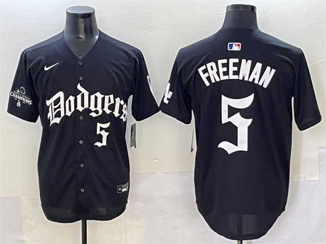 Men%27s Los Angeles Dodgers #5 Freddie Freeman Black 2025 LA Gothic Style With 2024 World Series Champions Patch Vapor Premier Limited Stitched Baseball Jersey
