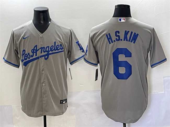 Men%27s Los Angeles Dodgers #6 H.S.Kim Gray Cool Base Stitched Baseball Jersey