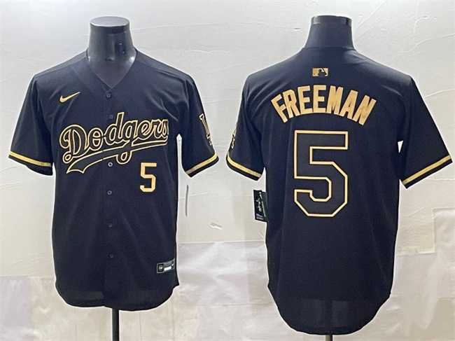 Men%27s Los Angeles Dodgers #5 Freddie Freeman Black Gold Limited Stitched Jersey