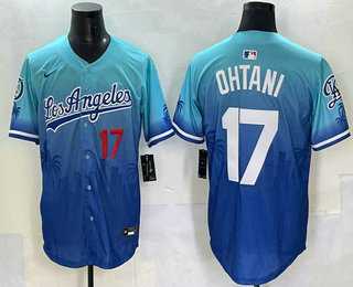 Men%27s Los Angeles Dodgers #17 Shohei Ohtani Blue 2025 City Connect Limited Stitched Jersey