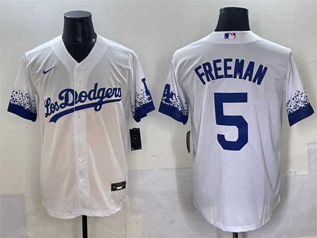 Men%27s Los Angeles Dodgers #5 Freddie Freeman White City Connect Cool Base Stitched Jersey