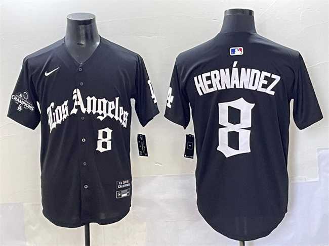 Men%27s Los Angeles Dodgers #8 Enrique Hernandez Black Mexico 2025 LA Gothic Style With 2024 World Series Champions Patch Vapor Premier Limited Stitched Baseball Jersey